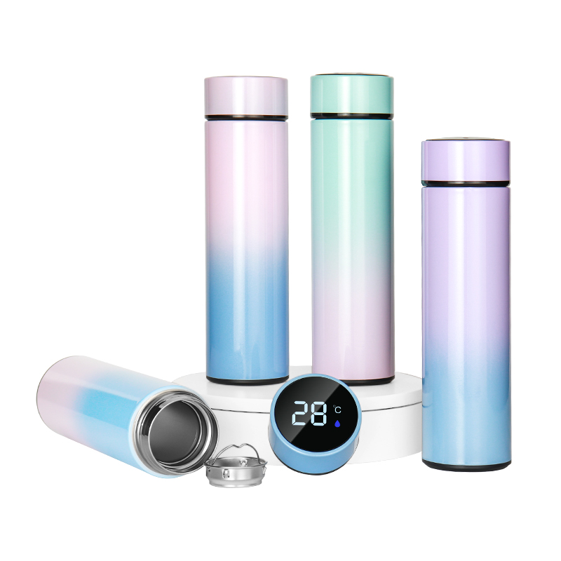 Double Wall Thermo Designer Time Marker Reminder with LED Temperature Display vacuum Flask Stainless Steel Smart Water Bottle